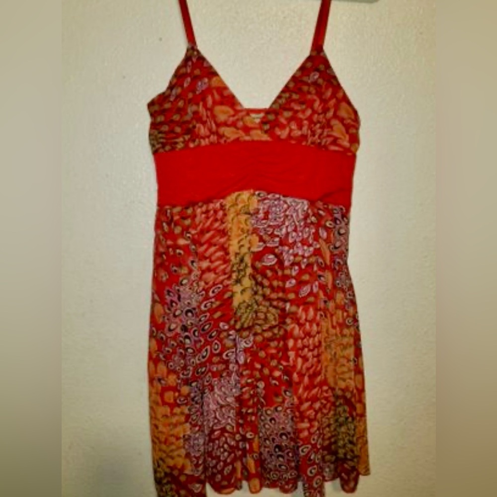 Forever Red Peacock Design Summer Dress ~Sz S~